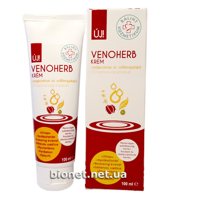 Веногерб (Venoherb) крем Бионет bionet купить, нарушения лимфообращения, отёки, варикозная болезнь, спазмы сосудов, тромбоз вен
